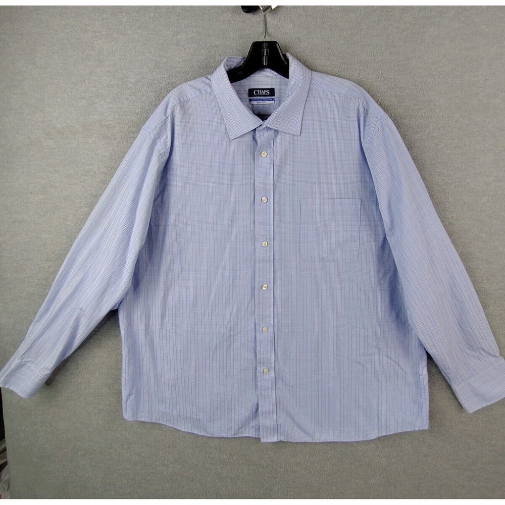 Chaps Mens Shirt 2XL Blue Check Plaid  Button Up Long Sleeve Dress Casual Preppy